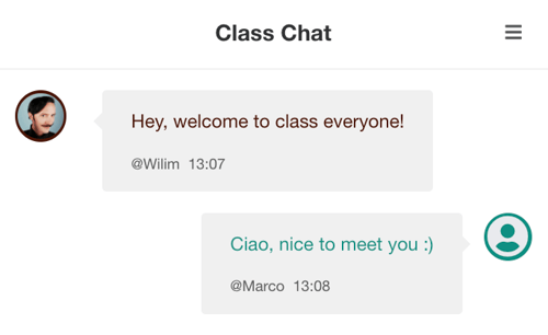 Text chat in virtual classroom software